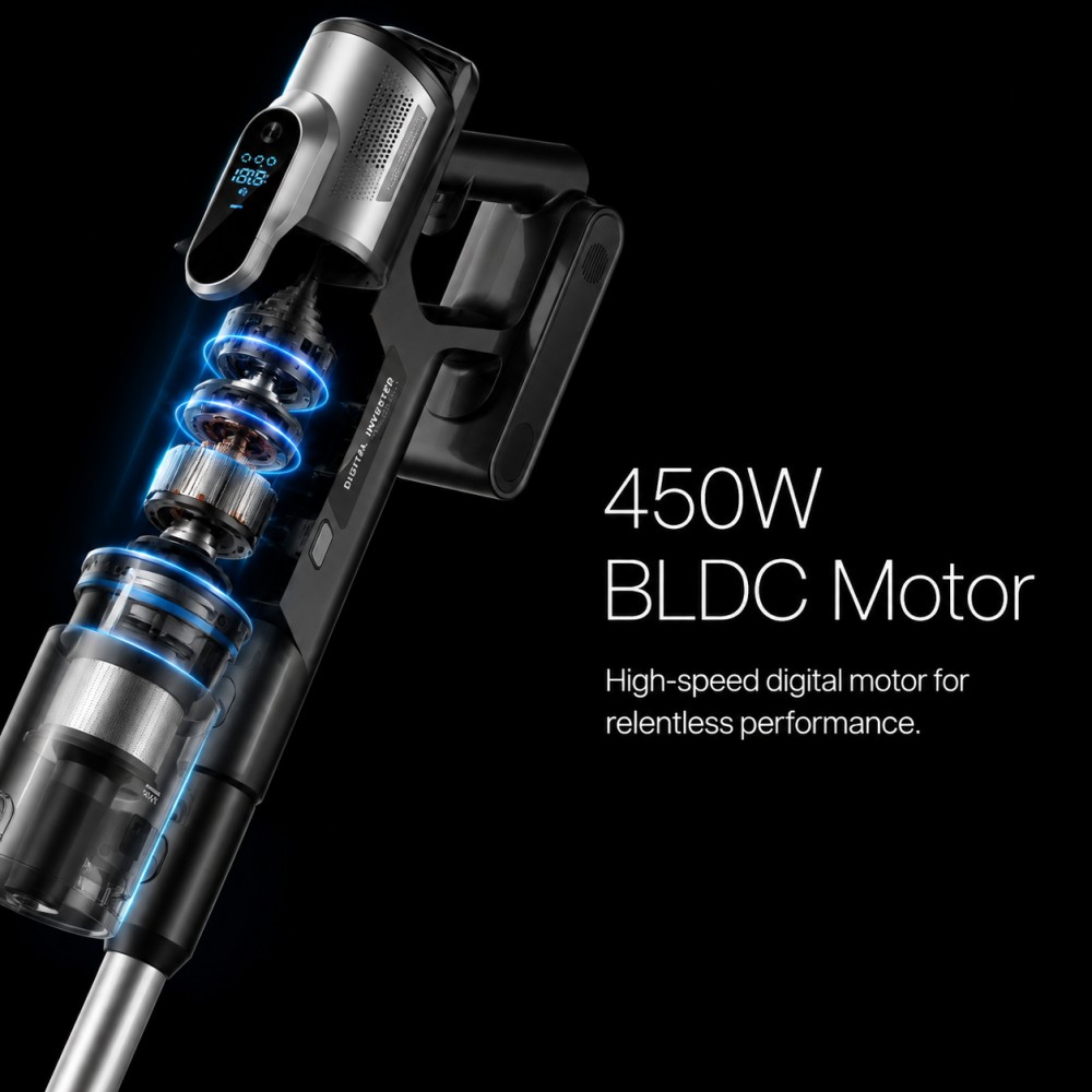 BLDC Brushless Motor: Delivers 27kPa suction with <75dB noise, ideal for quiet environments| HEPA Cyclonic Filtration: Traps 99.97% fine dust and allergens, perfect for sensitive households| Modular Accessory Ecosystem: Supports 7+ nozzles for pet grooming, car interiors, and more|