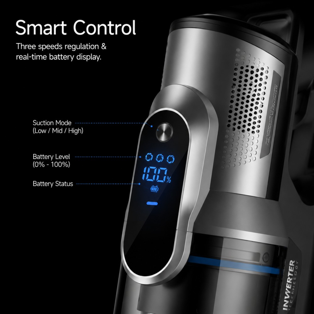 BLDC Brushless Motor: Delivers 27kPa suction with <75dB noise, ideal for quiet environments| HEPA Cyclonic Filtration: Traps 99.97% fine dust and allergens, perfect for sensitive households| Modular Accessory Ecosystem: Supports 7+ nozzles for pet grooming, car interiors, and more|