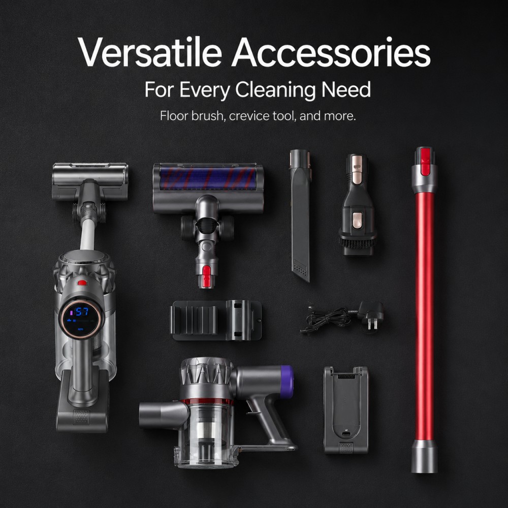 Three-Speed Control: Adapts suction for carpets, hardwood floors, and car interiors—maximizes versatility with one device| Bagless Cyclone Filtration: Prevents clogging and maintains strong suction—no replacement bags needed, saving long-term costs| 0.8L Large Dust Capacity: Reduces emptying frequency—ideal for large homes or commercial use, boosting cleaning efficiency|