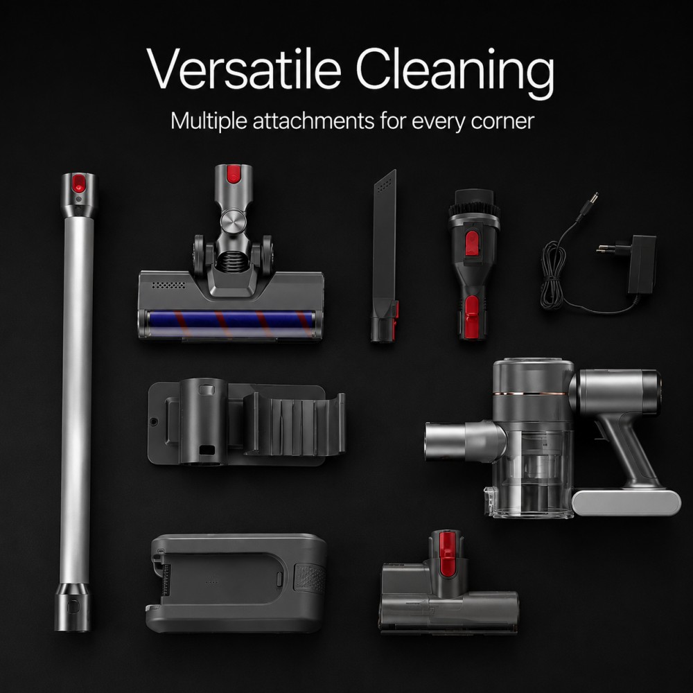 Three Speed Settings: Switch between low, medium, and high suction for carpets, hardwood, or car interiors| Brushless Motor: Extends motor lifespan and reduces maintenance costs with stable, efficient performance| One-Touch Dust Ejection: Press to release dust without touching debris, enhancing hygiene and convenience|