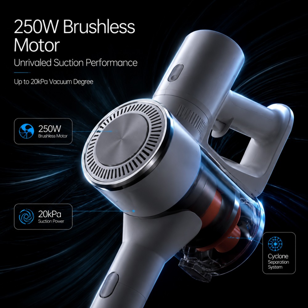 Dual Speed Control: Adjust suction power for light or deep cleaning, optimizing battery life and performance| Multi-Cone Cyclone Filtration: Separates dust from air without filter replacement, maintaining consistent suction over time| LED Display: Real-time battery level monitoring prevents unexpected shutdowns during use|