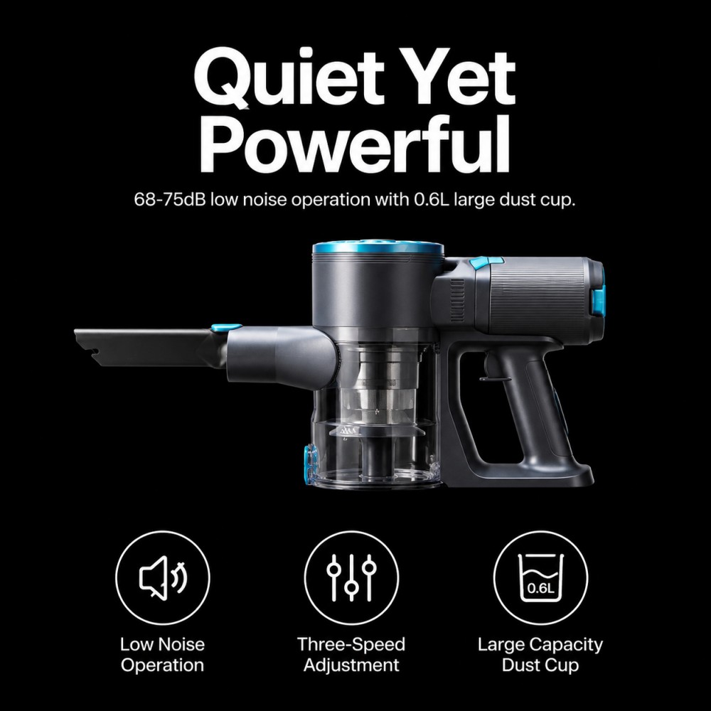 Brushless Motor Technology: Extends motor lifespan by 2x, reducing after-sales returns| 0.6L Large-Capacity Dustbin: Reduces emptying frequency for uninterrupted cleaning| 20KPa Strong Suction Power: Effortlessly removes pet hair and crevice dust, boosting positive reviews|