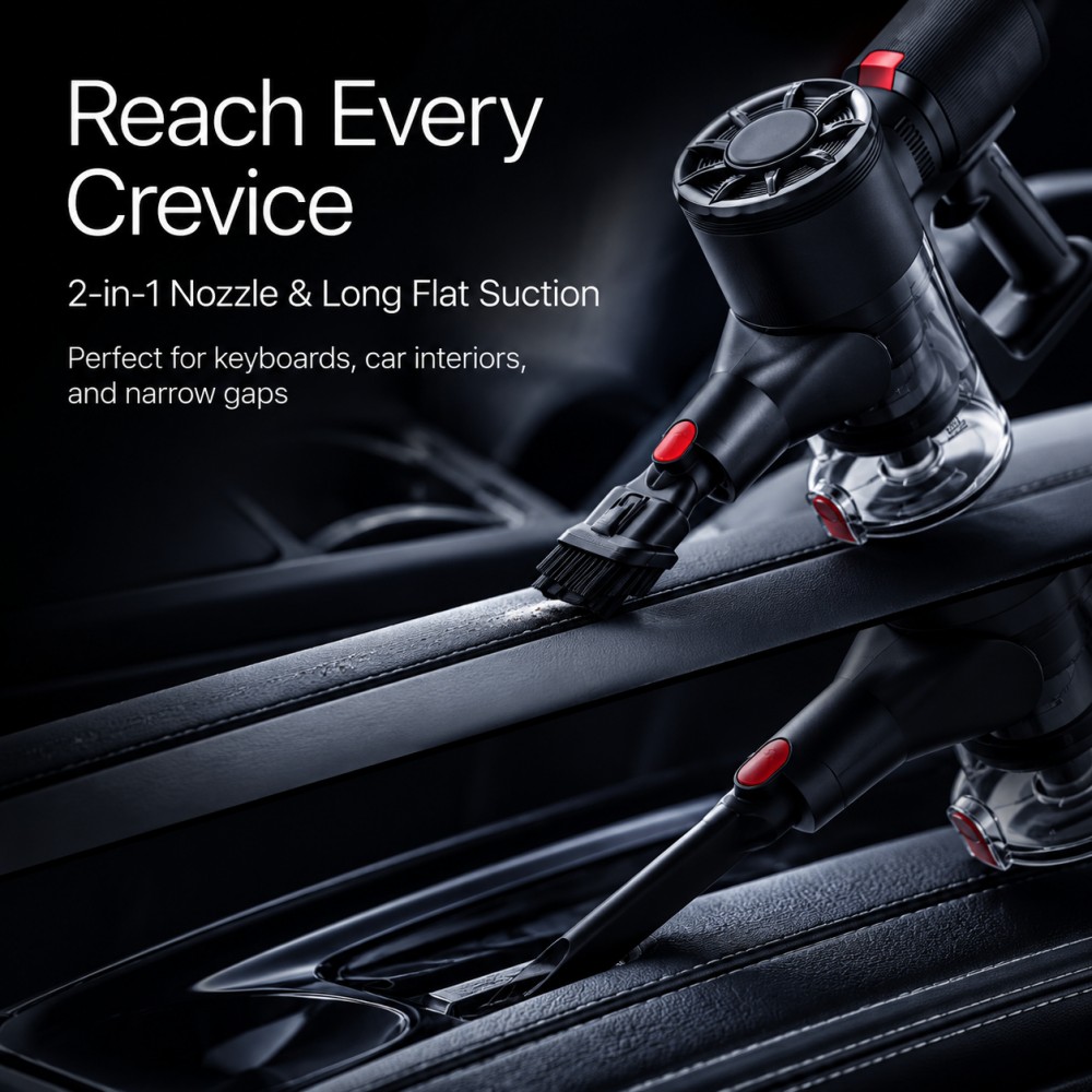 Brushless Motor Technology: Extends motor lifespan by 2x, reducing after-sales returns| 0.6L Large-Capacity Dustbin: Reduces emptying frequency for uninterrupted cleaning| 20KPa Strong Suction Power: Effortlessly removes pet hair and crevice dust, boosting positive reviews|