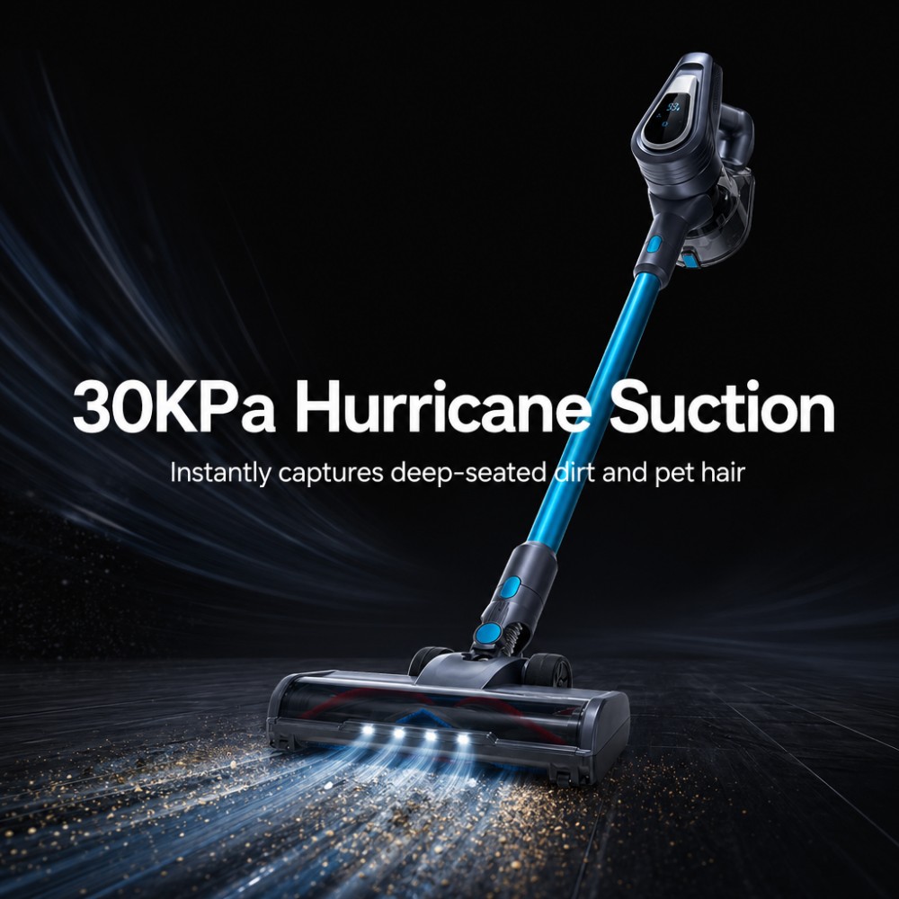 500W BLDC Brushless Motor: Delivers consistent high-power performance, reducing motor wear and replacement frequency over time| 30KPa High Vacuum Suction: Effectively removes deep-set dust from carpets and debris from floor gaps, achieving clean results in a single pass| 3-Speed Control: Intelligently adjusts suction for different surfaces (carpet/tile/car interior), saving energy and extending battery life|