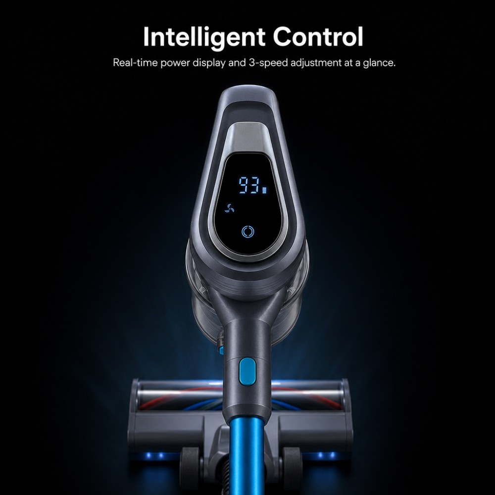 500W BLDC Brushless Motor: Delivers consistent high-power performance, reducing motor wear and replacement frequency over time| 30KPa High Vacuum Suction: Effectively removes deep-set dust from carpets and debris from floor gaps, achieving clean results in a single pass| 3-Speed Control: Intelligently adjusts suction for different surfaces (carpet/tile/car interior), saving energy and extending battery life|