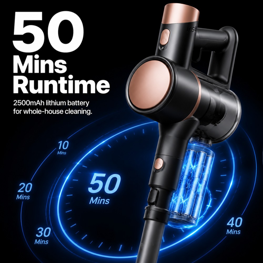 • Washable Filter Vacuum | No Consumables | Hassle-Free Cleaning• Blue-Black Stylish Design | Blends into Modern Homes | Detail-Oriented Pick• 3 Settings + 60min Runtime | Whole-Home Clean in One Go• LED Floor Brush | Lights Up Dark Corners | No Missed Spots