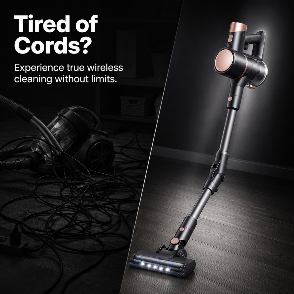 • Washable Filter Vacuum | No Consumables | Hassle-Free Cleaning• Blue-Black Stylish Design | Blends into Modern Homes | Detail-Oriented Pick• 3 Settings + 60min Runtime | Whole-Home Clean in One Go• LED Floor Brush | Lights Up Dark Corners | No Missed Spots