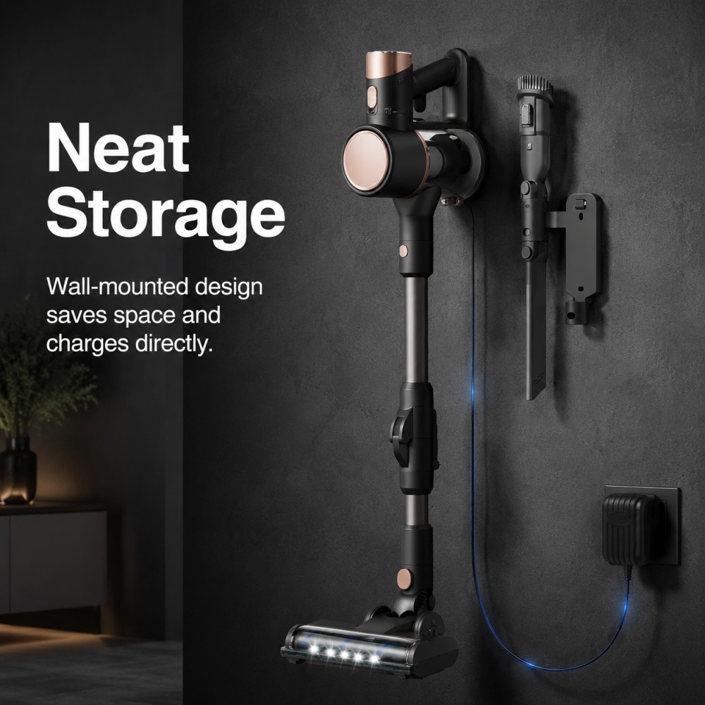• Washable Filter Vacuum | No Consumables | Hassle-Free Cleaning• Blue-Black Stylish Design | Blends into Modern Homes | Detail-Oriented Pick• 3 Settings + 60min Runtime | Whole-Home Clean in One Go• LED Floor Brush | Lights Up Dark Corners | No Missed Spots