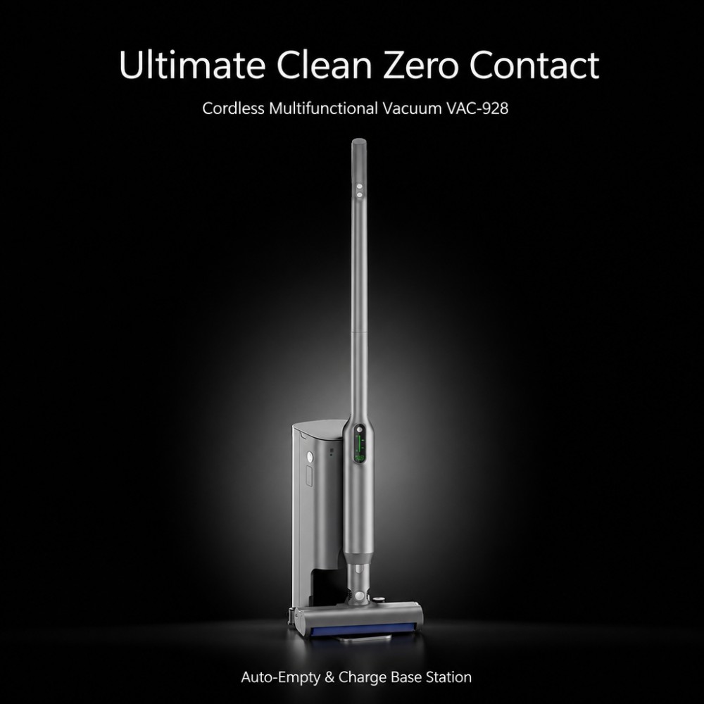 Self-emptying auto-cleaning charging base = higher-end feature for private label. The base automatically charges and clears dust, improving convenience and helping brands move upmarket.