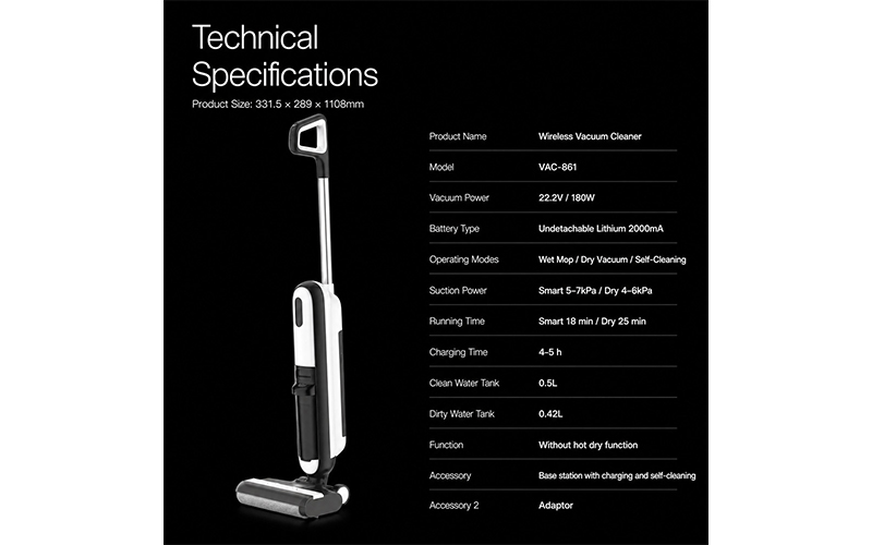 VAC-861 Cordless Wet & Dry Vacuum Mop