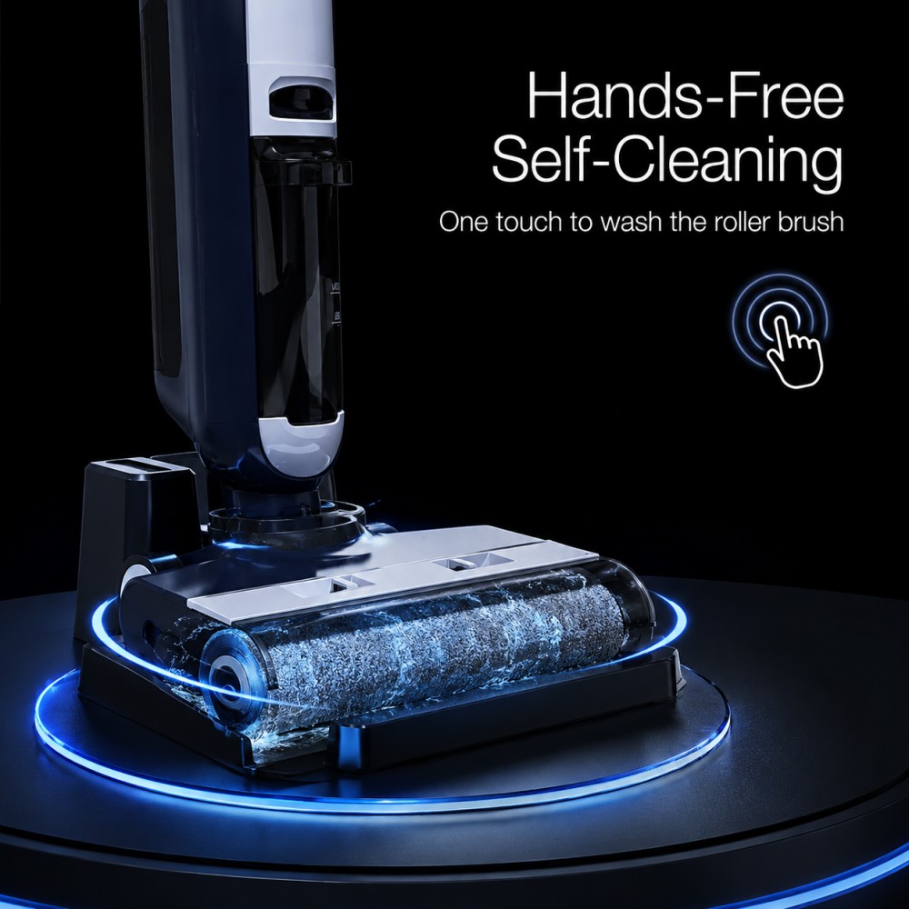 Separate tanks: 0.5L clean and 0.42L dirty water to help keep cleaning hygienic. Clear performance positioning: Smart 5–7kPa and Dry 4–6kPa, with up to 25 min runtime (dry mode). No hot-air drying (explicit), helping set correct expectations and reduce returns.