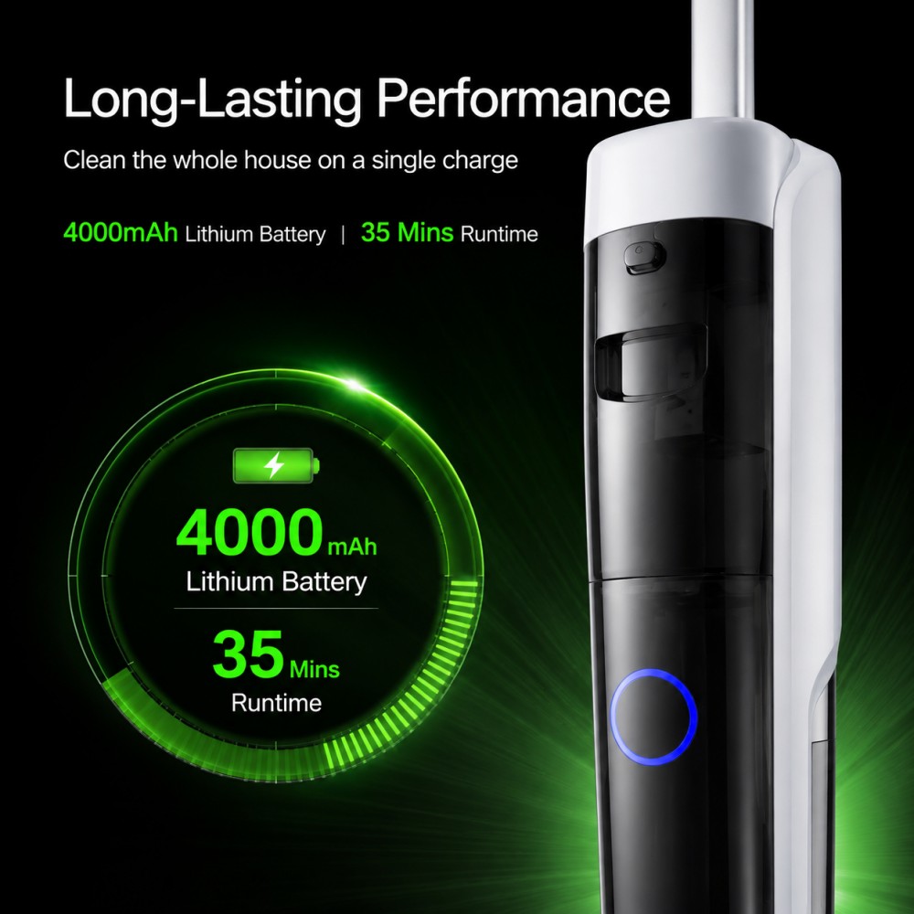 Wet & dry floor cleaning with BLDC 200W motor and clear mode selection on LED display| 4 mode performance up to 15kPa (Turbo), plus a dedicated Dry mode with reduced water flow|