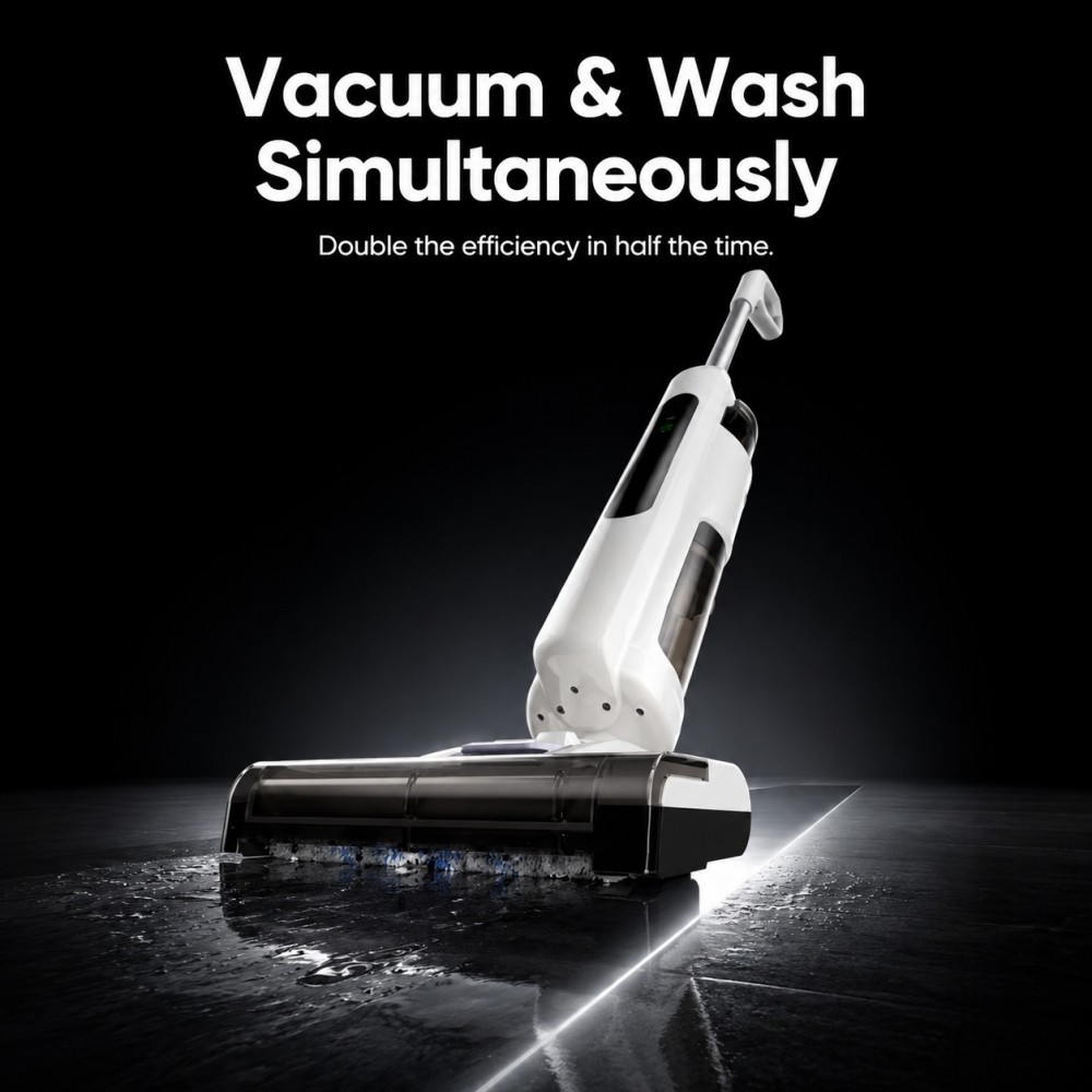 Cordless wet & dry vacuum cleaner with dual-tank system (600ml clean / 550ml dirty) — keeps clean/dirty water separated for better floor washing results| One-key 2-gear water spray — simple control for different floor conditions, ideal for retail-friendly user experience|