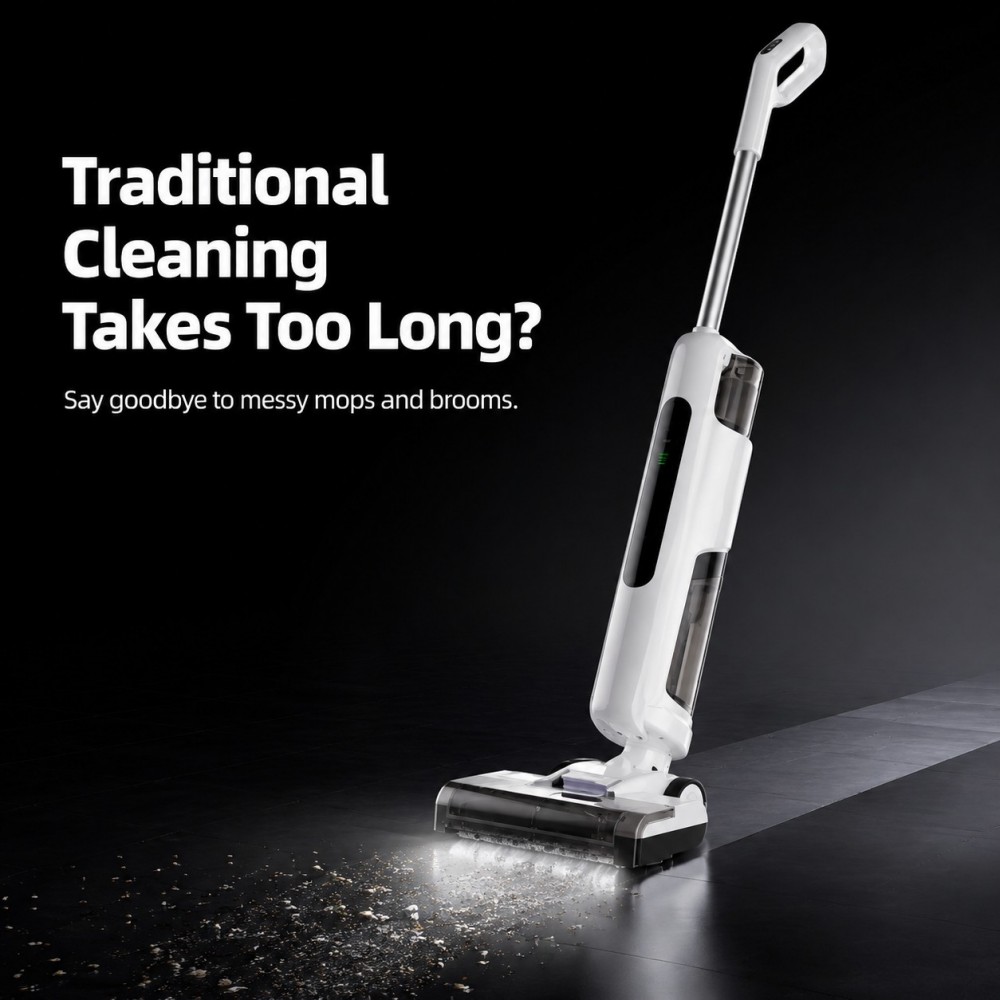 Cordless wet & dry vacuum cleaner with dual-tank system (600ml clean / 550ml dirty) — keeps clean/dirty water separated for better floor washing results| One-key 2-gear water spray — simple control for different floor conditions, ideal for retail-friendly user experience|