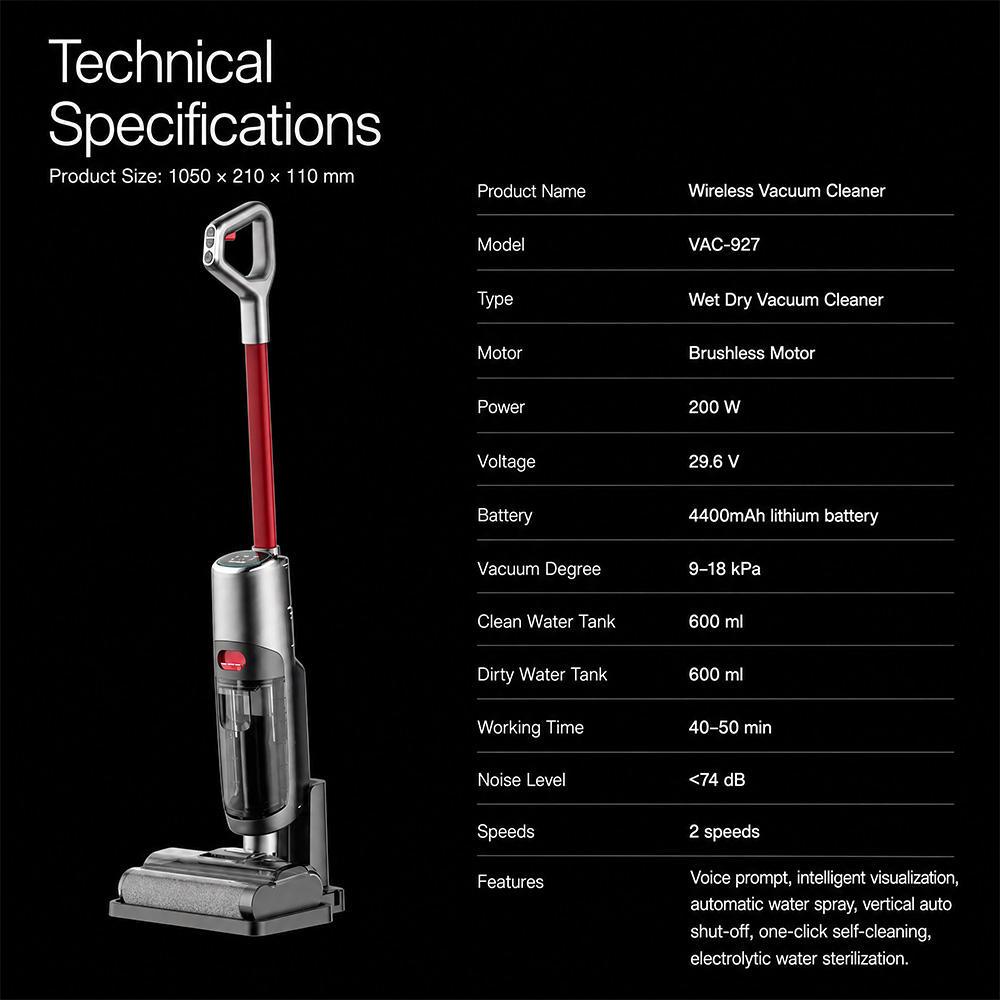 One-click self-cleaning + vertical auto shutdown for user-friendly operation. Lowers maintenance burden and improves safety perception for end-users.  Smart interaction: no-water alarm, voice prompts, and intelligent visualization. Helps brands market a “smart floor washer” experience and differentiate in crowded categories.