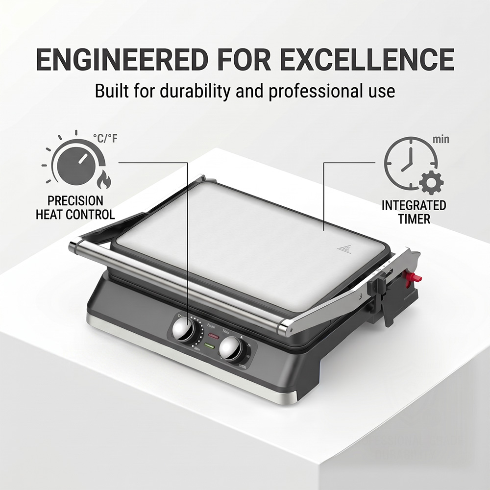 app-controlled electric griddle 2200W electric grill for EU and US market digital temperature control double-sided non-stick grill flat-open panini press for breakfast café use OEM custom color box electric grill ETL certified compact commercial grill high-margin electric grill for Amazon selling 100-240V universal voltage kitchen appliance Bluetooth-enabled smart electric BBQ device durable electric grill with free spare parts