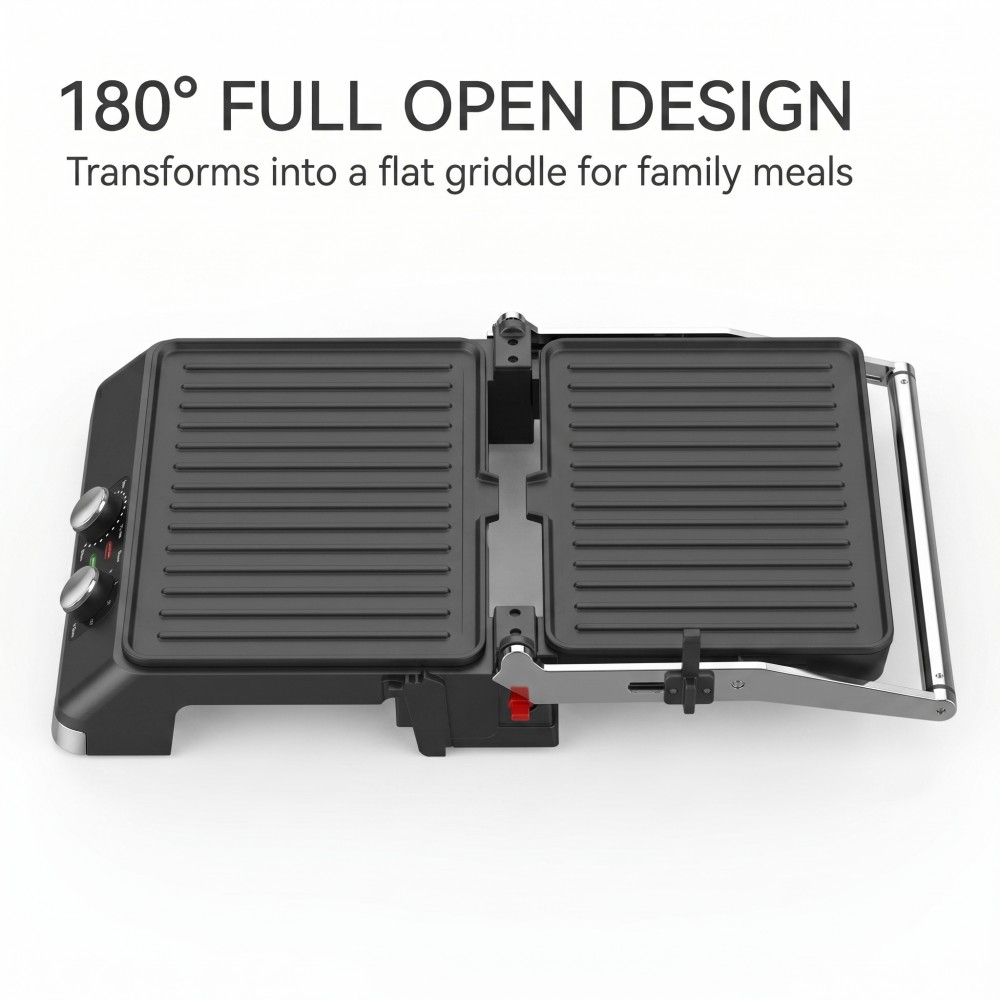 app-controlled electric griddle 2200W electric grill for EU and US market digital temperature control double-sided non-stick grill flat-open panini press for breakfast café use OEM custom color box electric grill ETL certified compact commercial grill high-margin electric grill for Amazon selling 100-240V universal voltage kitchen appliance Bluetooth-enabled smart electric BBQ device durable electric grill with free spare parts