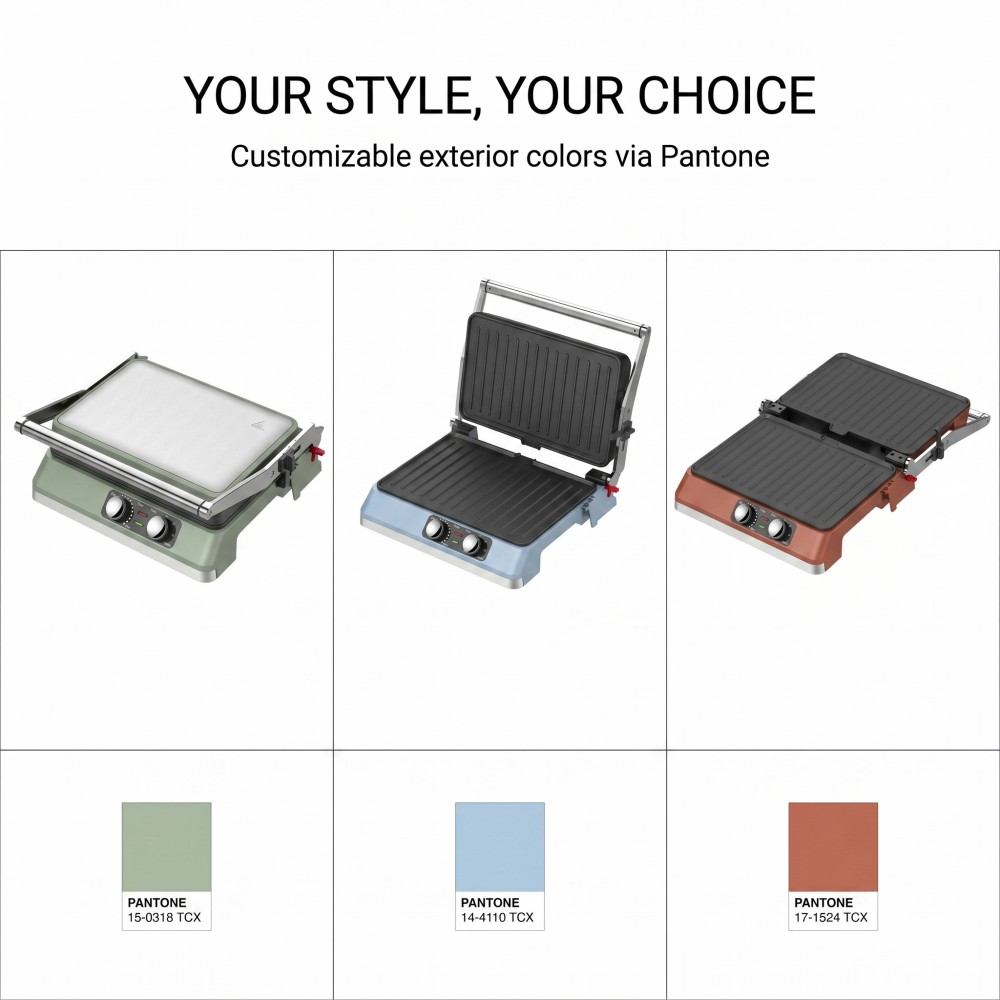 app-controlled electric griddle 2200W electric grill for EU and US market digital temperature control double-sided non-stick grill flat-open panini press for breakfast café use OEM custom color box electric grill ETL certified compact commercial grill high-margin electric grill for Amazon selling 100-240V universal voltage kitchen appliance Bluetooth-enabled smart electric BBQ device durable electric grill with free spare parts