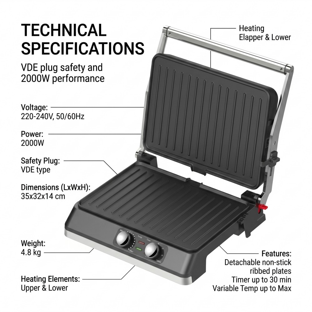 app-controlled electric griddle 2200W electric grill for EU and US market digital temperature control double-sided non-stick grill flat-open panini press for breakfast café use OEM custom color box electric grill ETL certified compact commercial grill high-margin electric grill for Amazon selling 100-240V universal voltage kitchen appliance Bluetooth-enabled smart electric BBQ device durable electric grill with free spare parts