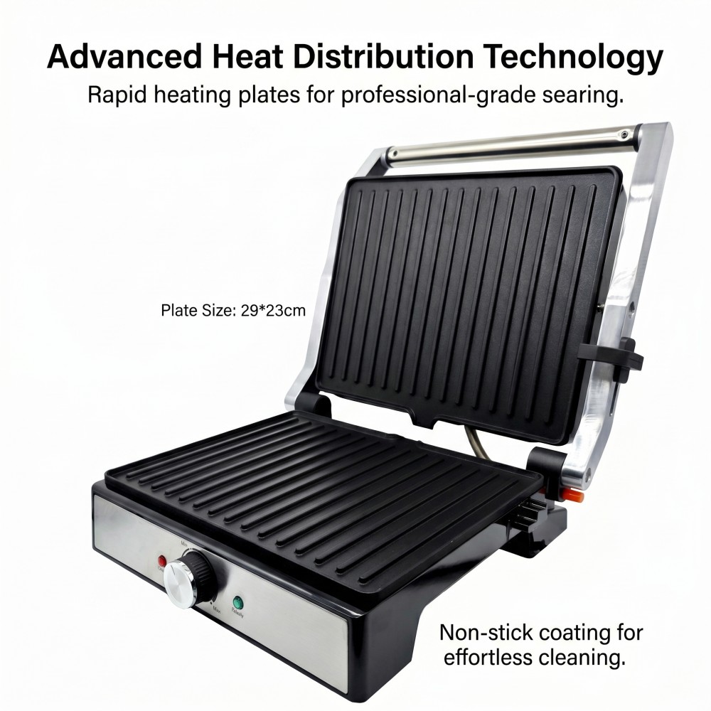 commercial contact grill with timer function 220v electric grill for fast food restaurant oem customizable double-sided heating grill low smoke emission commercial meat cooker smart electric griddle with preset cooking modes grill press for burger and chicken patty preparation durable aluminum alloy commercial grill space-saving grill for small kitchen setup top and bottom heating plates with independent temp control skd assembly electric grill for easy shipping
