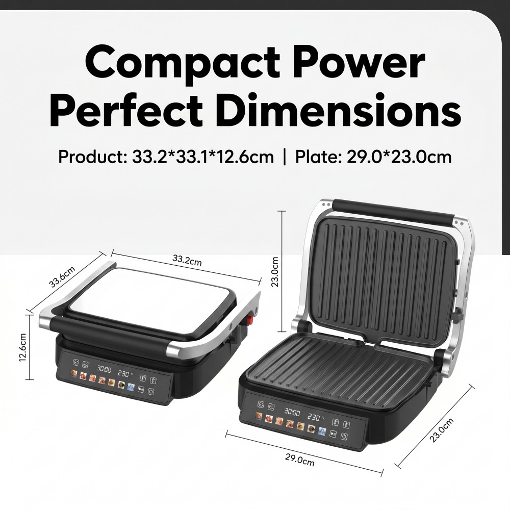 large electric grill with temperature control non-stick electric grill for home and small restaurant commercial panini press machine with OEM support energy-efficient electric grill with CE certification double-sided grill with removable non-stick plates 2000W stainless steel electric grill fast-heating contact grill for western fast food shop wholesale electric grill with warranty service easy-to-clean commercial sandwich maker multi-language operation electric grill